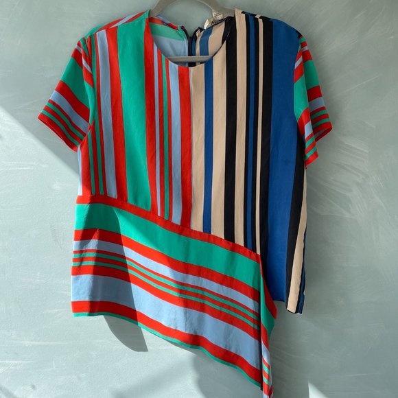 Diane von Furstenberg Striped Silk Asymmetrical Top - Picture 2 of 6